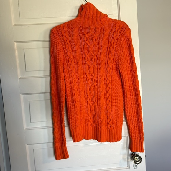 Vibrant Orange Cable Knit Ralph Lauren Turtleneck Sweater - Picture 4 of 5